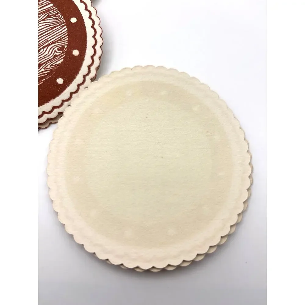 Vintage Paper Coasters Faux Wood Grain Design Scalloped Edge 1970s MCM Set of 58